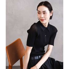 [小さいサイズ]シアーリブ襟付きニット