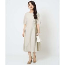 【小さいサイズ】サイドベルトデザイン ウエストタックストレッチワンピース/洗える/セットアップ対応