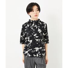 [日本製]ギャザーハイネック5分袖カットソー