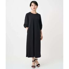[接触冷感] [日本製]ストレッチランタンスリーブナローワンピース