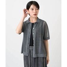 ラメ襟付きシアーメッシュニット羽織