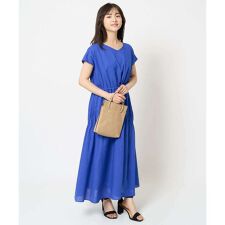 【小さいサイズ】Vネックフレンチスリーブワンピース/洗える
