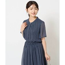【小さいサイズ】スクエアドット柄フレアスリーブブラウス/洗える/セットアップ対応