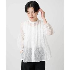 【小さいサイズ】ドットシアータックロングシャツ