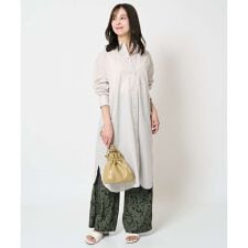 【小さいサイズ】コットンリネンロングシャツワンピース/洗える