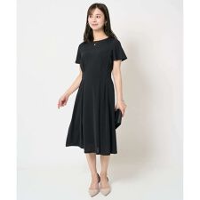 【小さいサイズ】ウエストタックジャージーワンピース（幾何柄・無地）/洗える