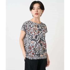 【小さいサイズ】フラワープリントフレンチスリーブカットソー