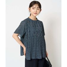 【小さいサイズ】ランダムドット柄プリーツブラウス/洗える