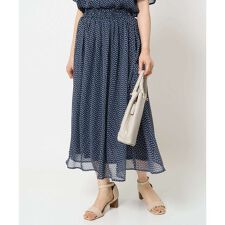 【小さいサイズ】スクエアドット柄シフォンスカート/丈の長さが選べる/洗える/セットアップ対応