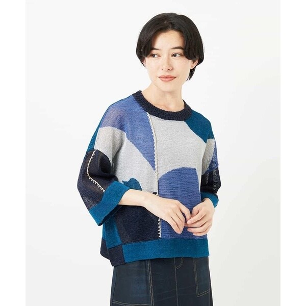 ジャンニ・ロ・ジュディチェ] ボーダーニットプルオーバー ネイビー系