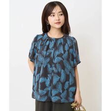【小さいサイズ】リーフ柄シフォンブラウス/洗える/セットアップ対応