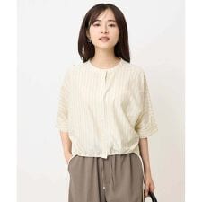 【小さいサイズ】先染めストライプ柄ドロストデザインカットソー/洗える