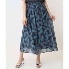 【小さいサイズ】リーフ柄シフォンスカート/丈の長さが選べる/洗える/セットアップ対応