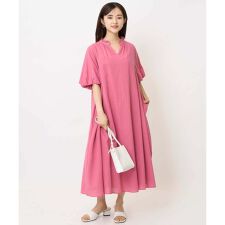 【小さいサイズ】ソフトコットンボリュームスリーブワンピース/洗える