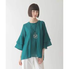 【小さいサイズ/洗濯機で洗える】タックフレアエアリーブラウス