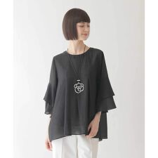 【小さいサイズ/洗濯機で洗える】タックフレアエアリーブラウス