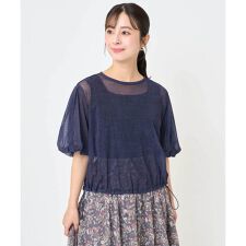 【小さいサイズ】デニム調シアーブラウス/洗濯機で洗える