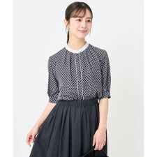 【小さいサイズ】幾何プリント配色ブラウス/接触冷感/洗濯機で洗える