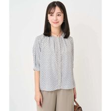 【小さいサイズ】幾何プリント配色ブラウス/接触冷感/洗濯機で洗える