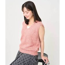 【小さいサイズ】ラメシャギーニットジレ/前後2way/洗える