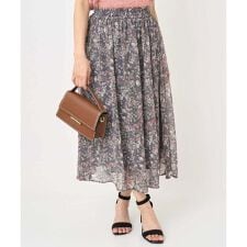 【小さいサイズ】フラワードットプリントシフォンスカート/丈の長さが選べる/洗濯機で洗える/セットアッ