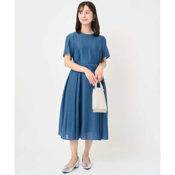 小さいサイズ】ニット×タフタ タックギャザー切替えワンピース/洗える