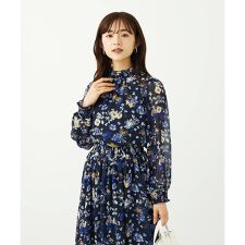 【小さいサイズ】クラシックフラワープリント シフォンブラウス/洗濯機で洗える