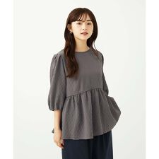 【小さいサイズ】エンボス加工ペプラムブラウス/洗える