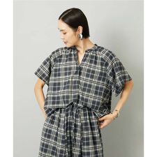 [小さいサイズ][セットアップ対応]ギャザーブラウス　シアーチェック柄