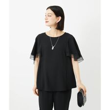 [接触冷感/吸水速乾]シアーレースケープブラウス