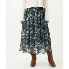 【小さいサイズ】クラシックフラワープリント シフォンスカート/丈の長さが選べる/洗濯機で洗える/セッ