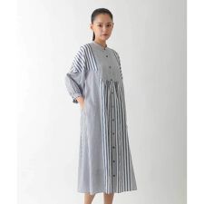 【小さいサイズ】ストライプパターン切り替えデザインワンピース