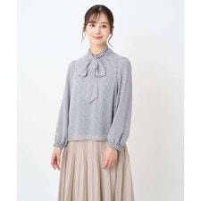 【小さいサイズ】チェック柄ボウタイシフォンブラウス/洗濯機で洗える