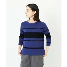 スラブボーダー8分袖ニット