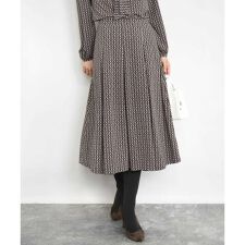 【小さいサイズ】スクエア幾何柄フレアースカート/洗濯機で洗える