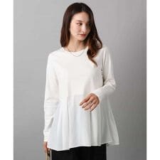 【小さいサイズ】タックプリーツデザイン ペプラムインナーカットソー/洗濯機で洗える