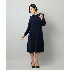 [小さいサイズ]ノーカラープリーツワンピース