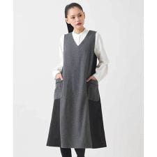 【小さいサイズ】異素材Vネックジャンパースカート