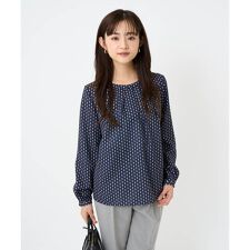 【小さいサイズ】ボウタイ風幾何柄ブラウス/洗濯機で洗える