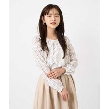 【小さいサイズ】ボウタイ風幾何柄ブラウス/洗濯機で洗える