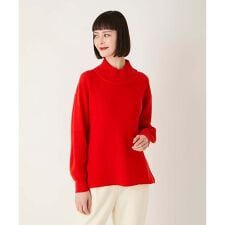 【小さいサイズ】リブネックデザインウールニットプルオーバー