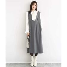 【小さいサイズ】ウールライク Vネックジャンパースカート/洗える