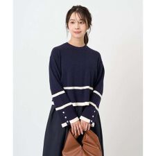 【小さいサイズ】配色ライン片畦編みニット/洗える