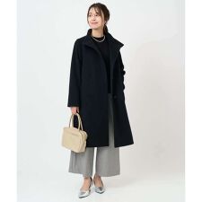 【小さいサイズ】SUPER100sウール スタンドカラーロングコート