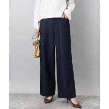 【小さいサイズ】裏起毛ブーツカットシルエットデニムワイドパンツ/洗濯機で洗える