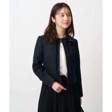 【小さいサイズ】ノーカラーファンシーツイードジャケット/セットアップ対応/洗える