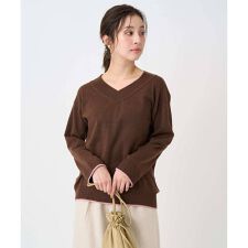 【小さいサイズ】配色ラインVネックニット/洗える