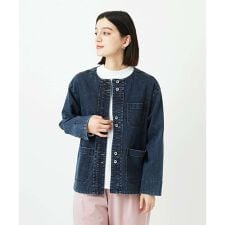 [セットアップ対応]ノーカラージャジーデニムジャケット