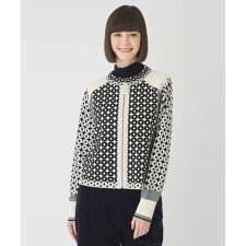 【小さいサイズ】ジャカード×インターシャ幾何柄ニットカーディガン