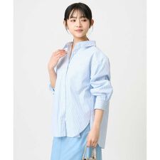 【小さいサイズ】コットン混ベーシックシャツ（ストライプ）/接触冷感/防シワ/洗濯機で洗える